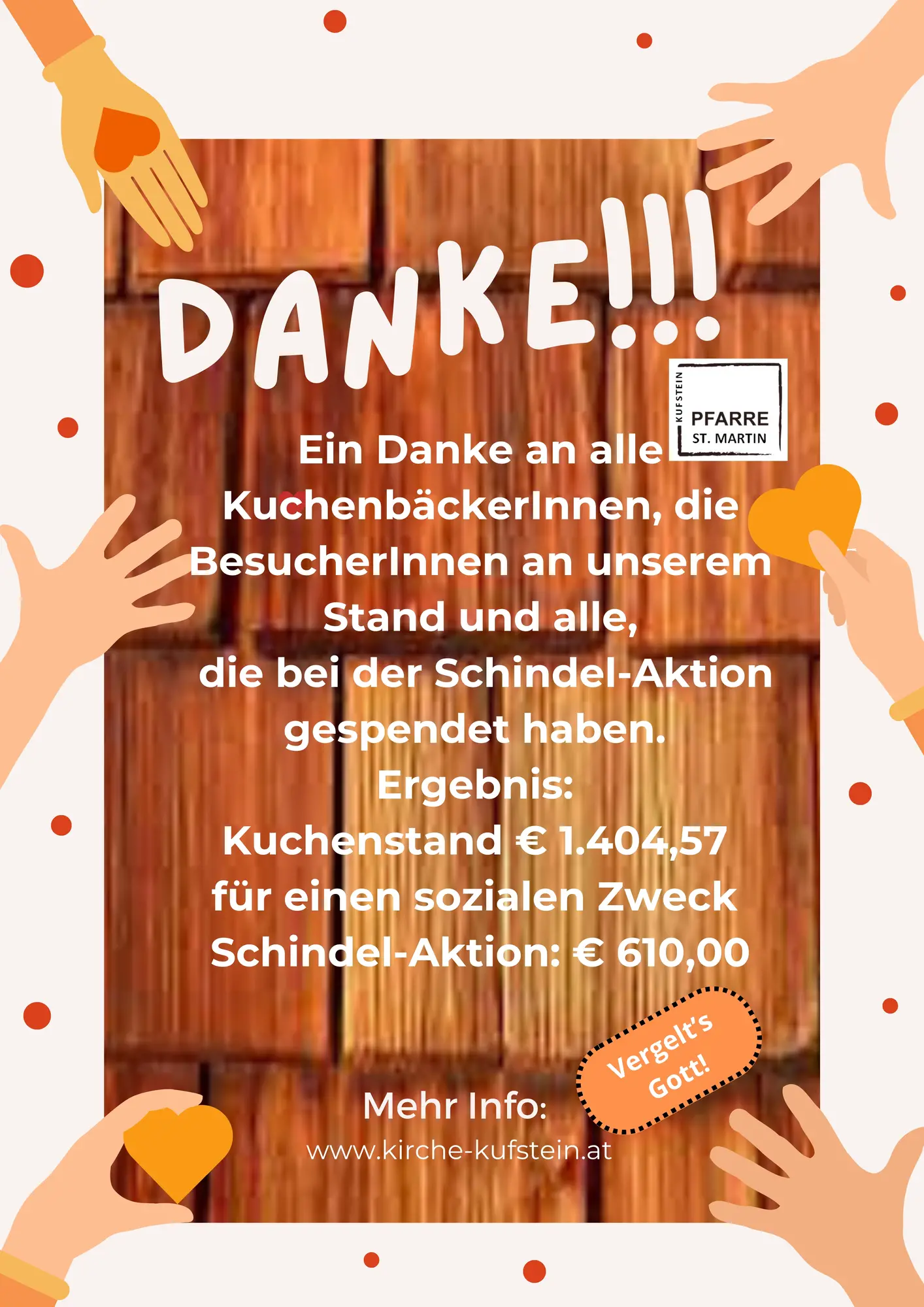 Danketext für die Unterstützung beim Zeller Straßenfest und bei der Schindelaktion